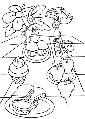 Ants On The Dining Able Coloring Page